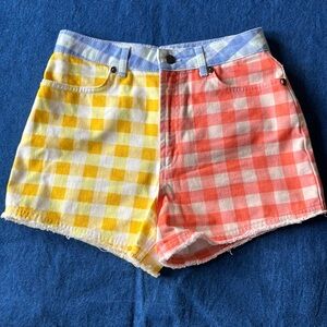 Farm Rio for Anthropologie Picnic Gingham Denim Shorts Size Small